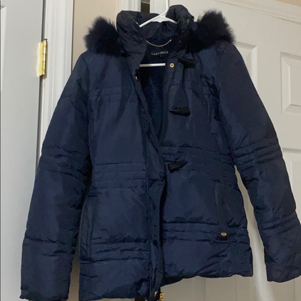 Ellen Tracy Navy Blue down Hooded down coat